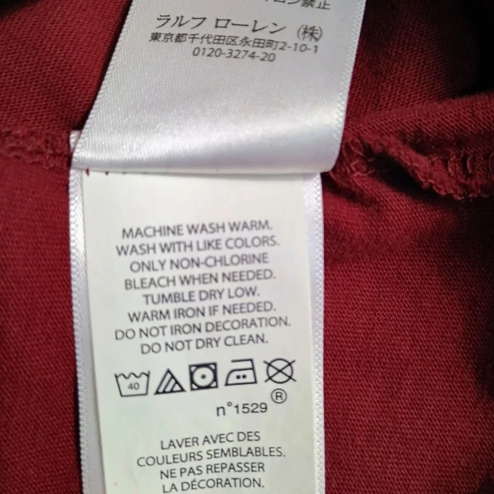 Polo Ralph Lauren Mens Small V-Neck Long Sleeve Shirt Maroon Red Pony Logo
